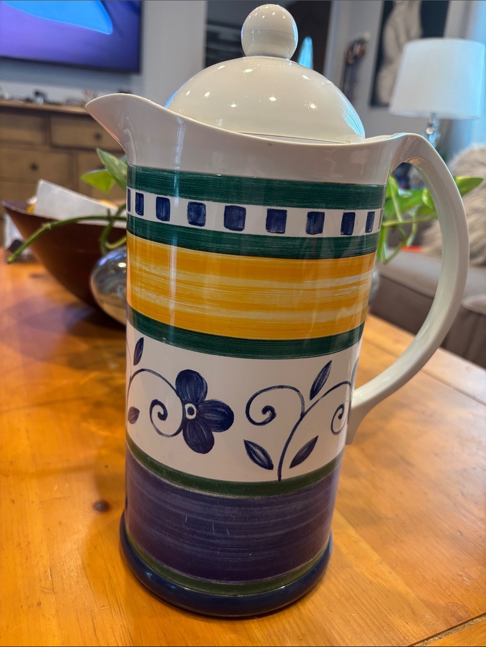 Mikasa carafes vintage Pitcher with Yellow, Green, Blue Floral Bands